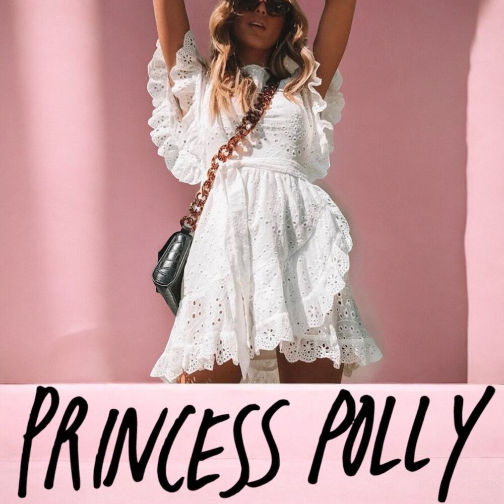 Princess‎ Polly DANDELION MINI DRESS WHITE Cottagecore Size 4 Short Sleeve